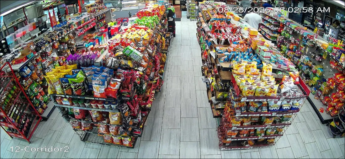 Live camera view of a convenience store sales floor